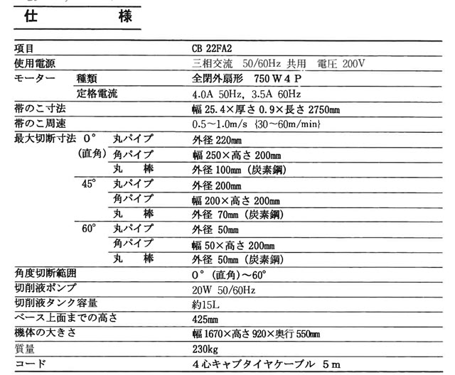 194026 ロータリーバンドソー HiKOKI 2019 CB22FA2の写真8