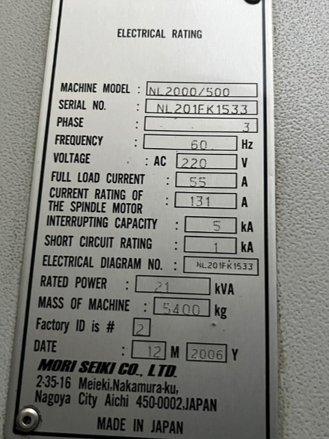 221294 NC旋盤 森精機 2006 NL2000/500の写真12